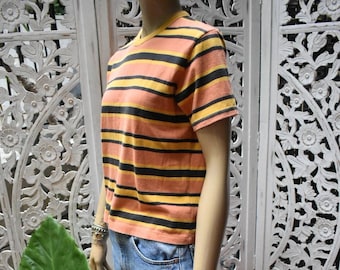 Vintage 80s Striped Tee, Velvety Soft Cotton, Size XS-M