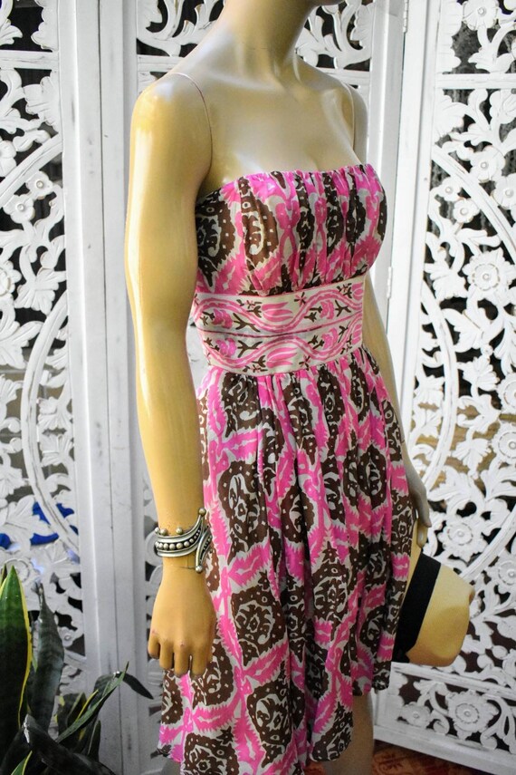 Vintage 90s does 50's strapless block print dress - image 2