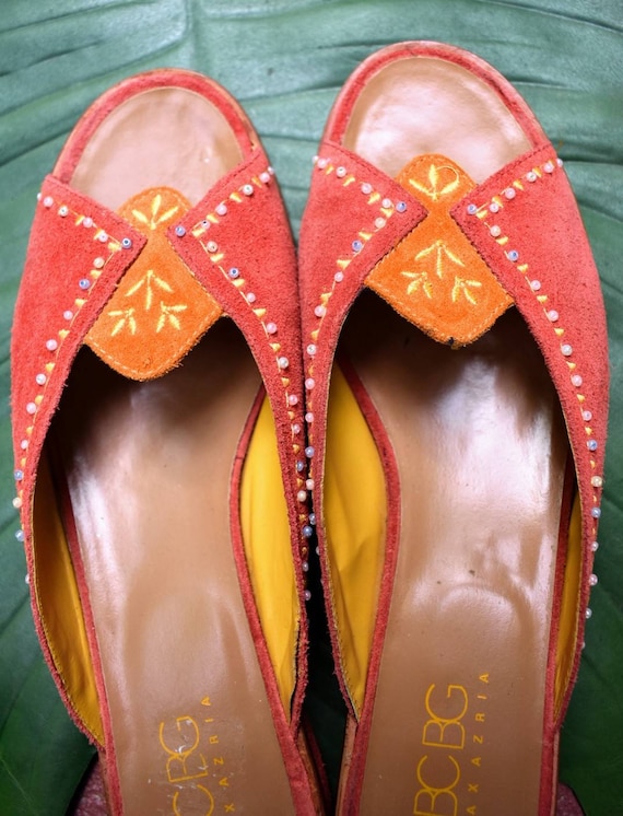 Vintage 90s butter soft coral red suede ethnic mul
