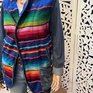 vintage serape fabric denim chore coat