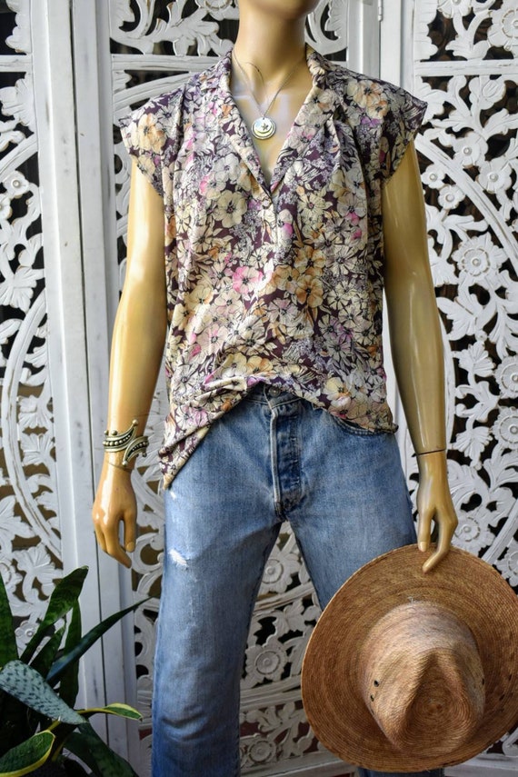 70s floral blouse. Suze S to M - image 3