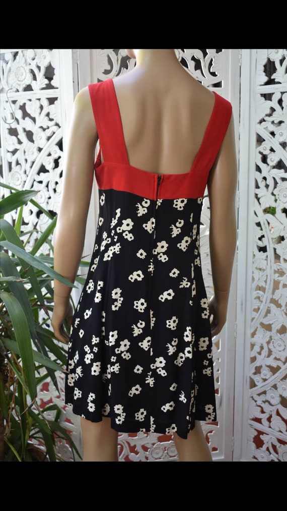 ViNtAgE 90s black and white floral dress with red… - image 2