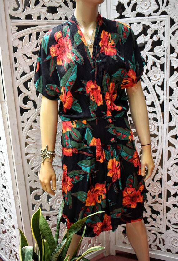 Vintage 80s Hibiscus print dress - image 3