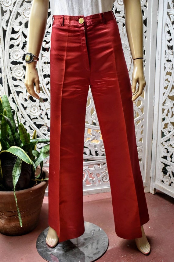 RARE vintage 70s rockstar satin high rise bell bot