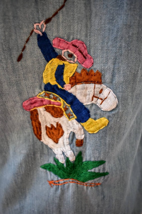 Rare Vintage 70s southwest hand embroidered denim… - image 4