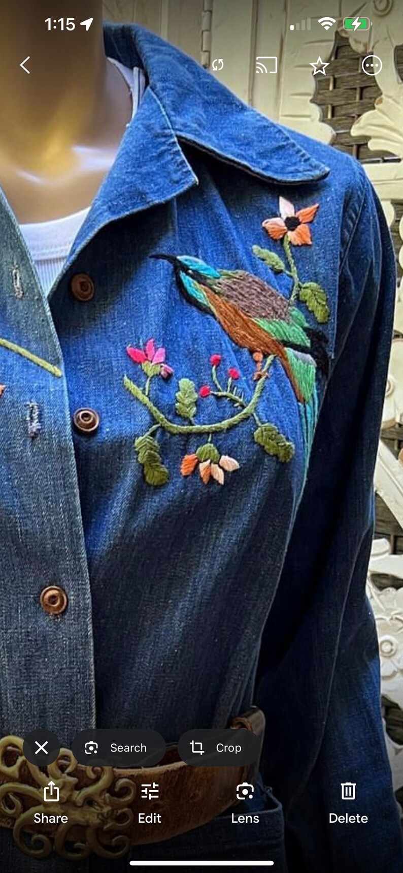 vintage 1970s embroidered denim chore jacket with pockets. Best fits S to M. Embroidery at chest and cuffs. image 2