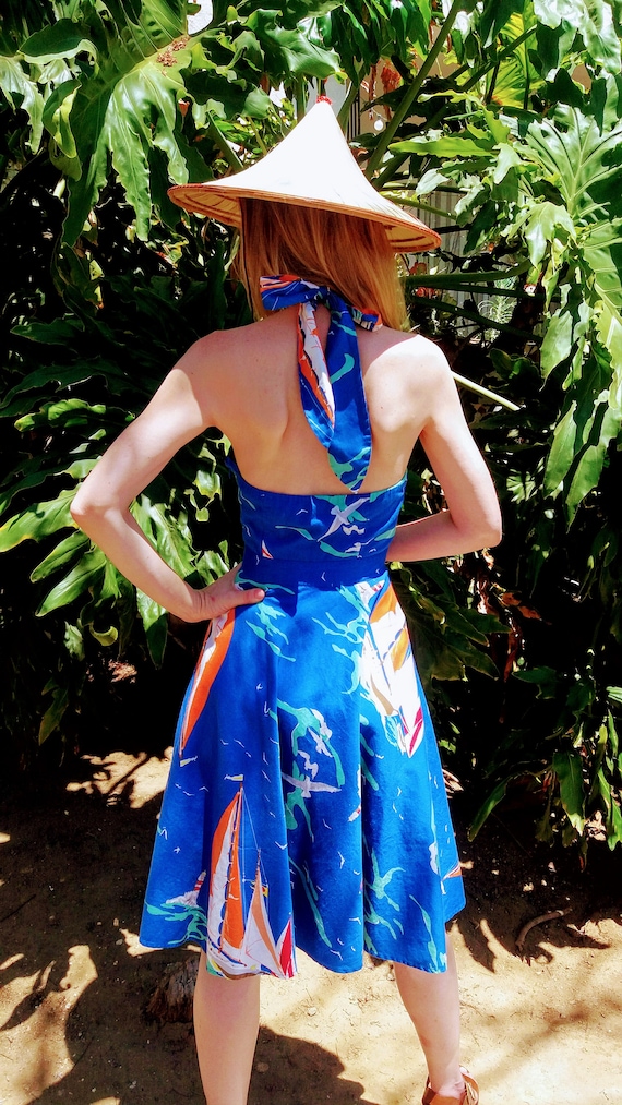 ViNtAgE pin-up style halter dress, Sailboat print,