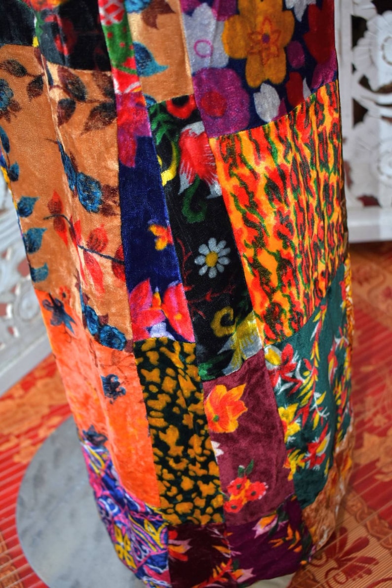 RARE 60s;70s velvet patchwork maxi skirt Granny Takes a Trip vibes rare elastic waist