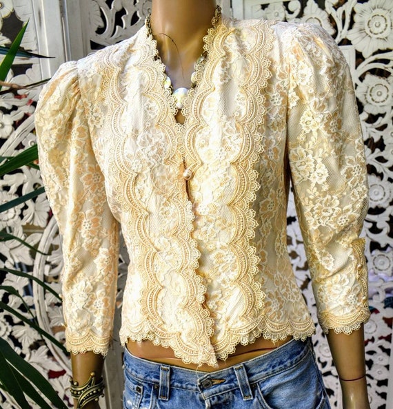 Vintage 70s/ 80s Gunne Sax style lace prairie blou