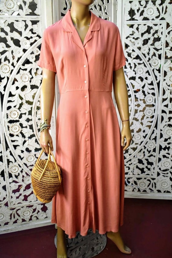 90s does 40s rayon minimalist duster dress size S