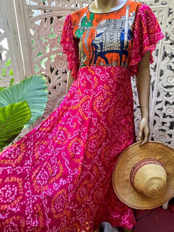 Vintage East Indian flutter sleeve dress