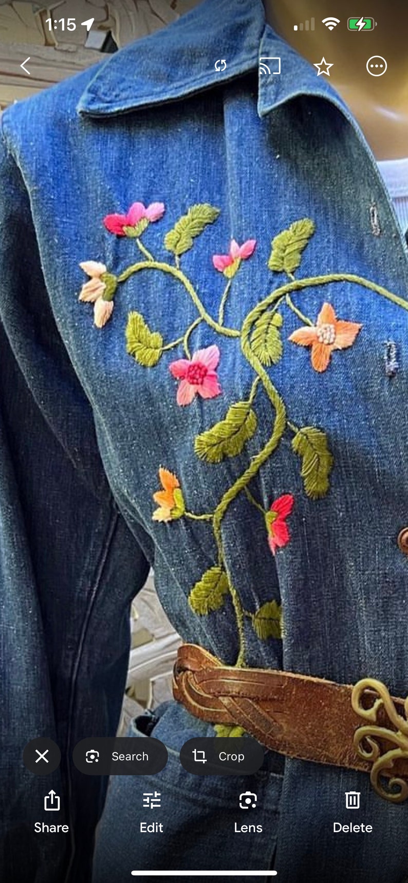 vintage 1970s embroidered denim chore jacket with pockets. Best fits S to M. Embroidery at chest and cuffs. image 3