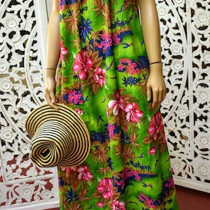 Vintage 70s handmade Hawaiian print maxi dress M to L