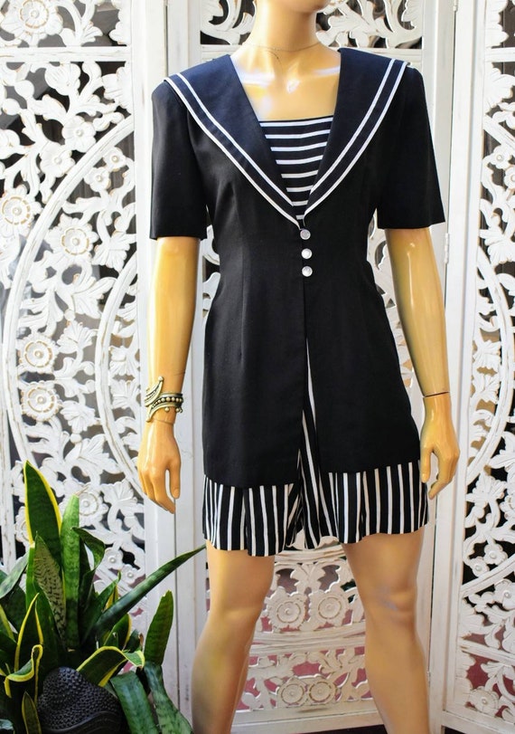 80s / 90s nautical romper size S