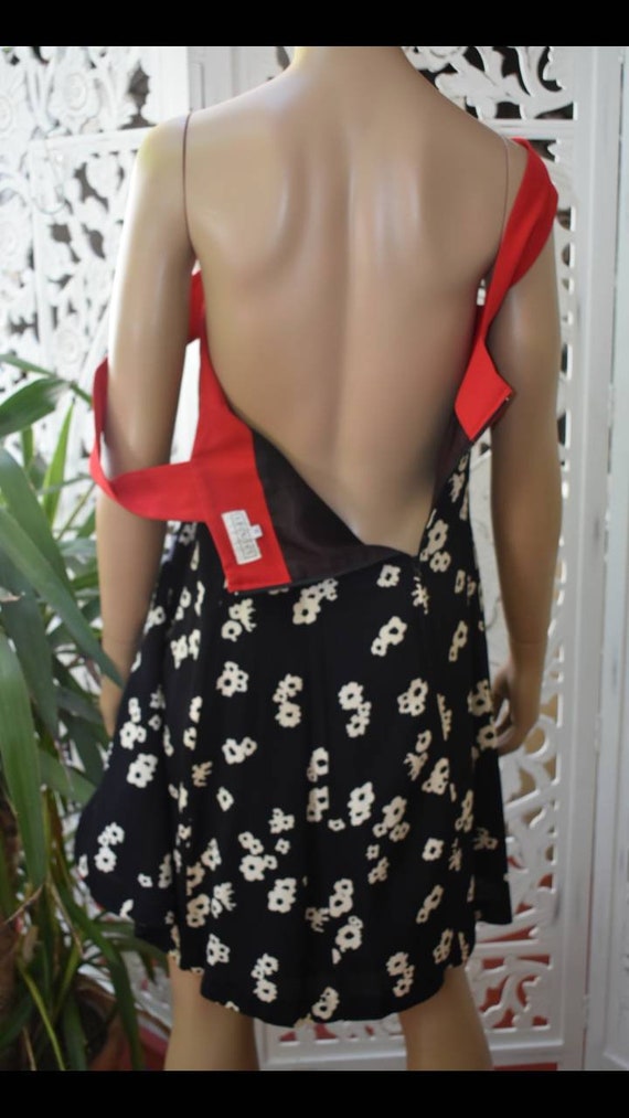 ViNtAgE 90s black and white floral dress with red… - image 4