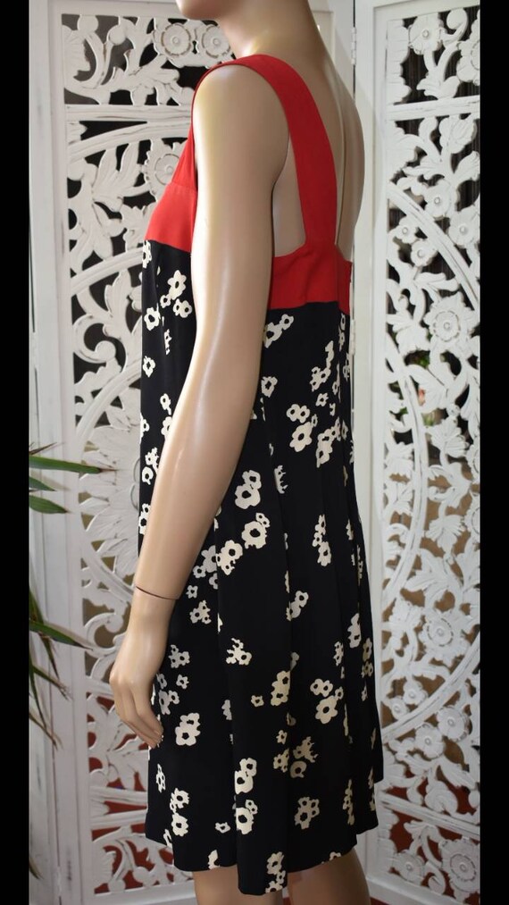 ViNtAgE 90s black and white floral dress with red… - image 3