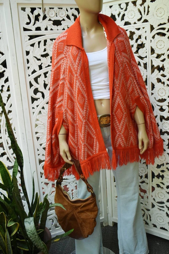 Sweetest red 1970s poncho cape.