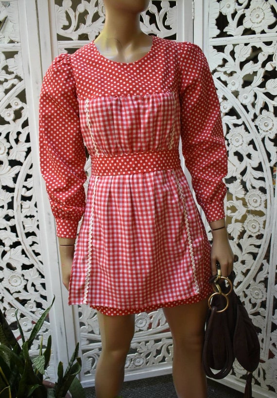 70s San Francisco Dress Works polka dot and gingha