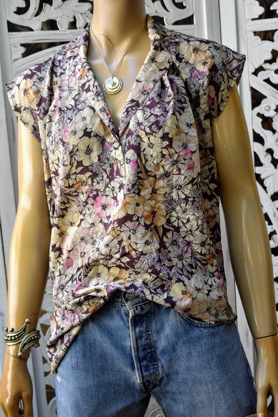 70s floral blouse. Suze S to M - image 1