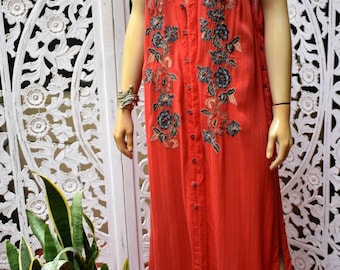 Vintage Embroidered duster with button front size M to L