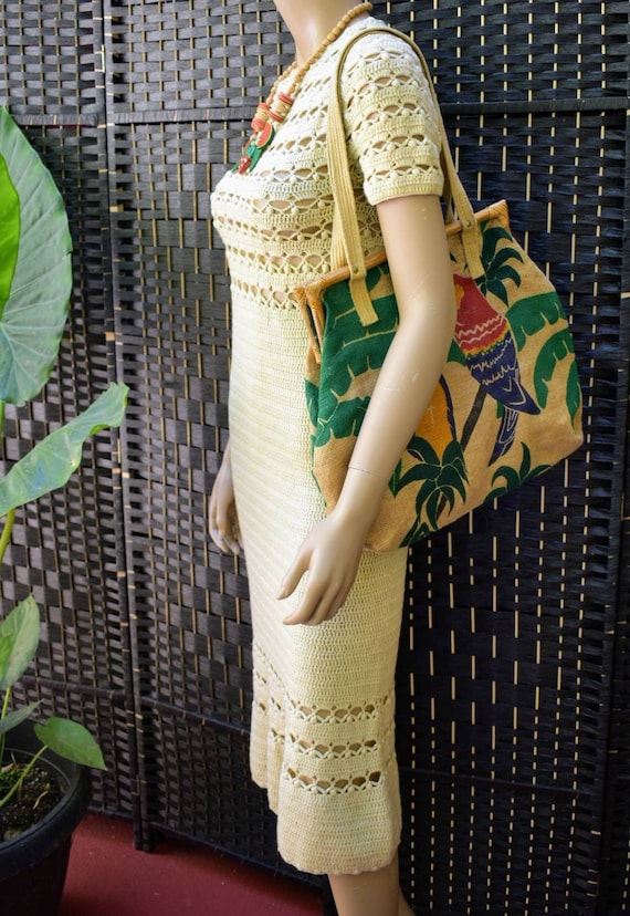 Vintage 50s/60's hand crochet wiggle dress size X… - image 3