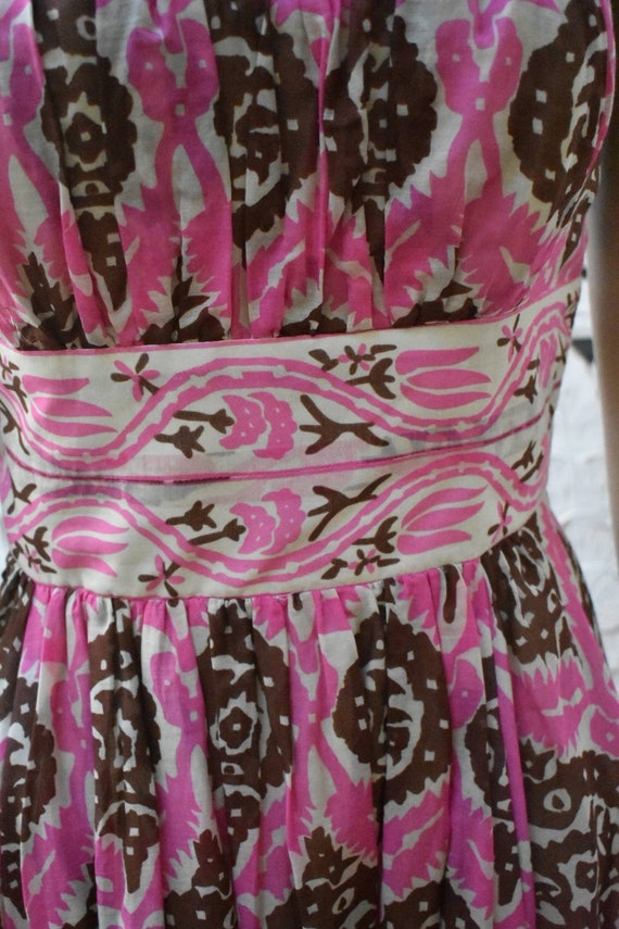 Vintage 90s does 50's strapless block print dress - image 7