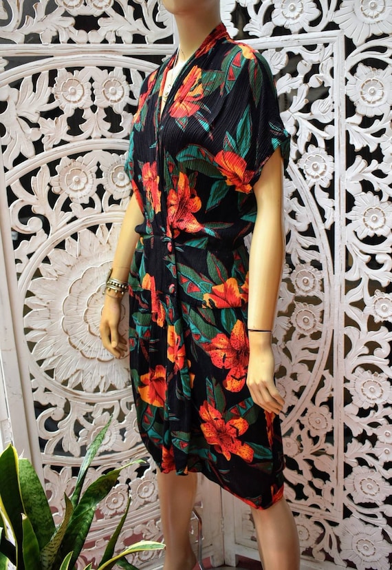 Vintage 80s Hibiscus print dress - image 1