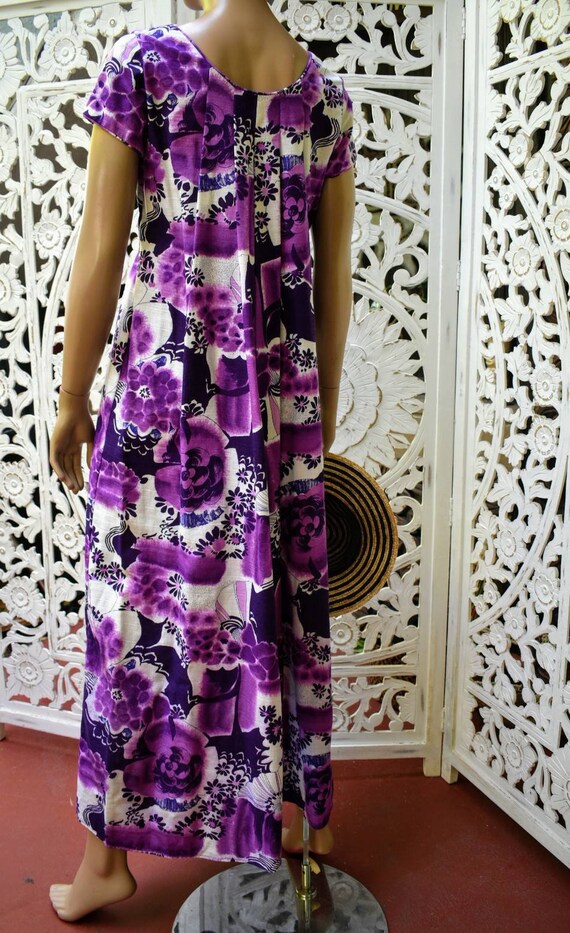 Vintage 60s Hawaiian print barkcloth dress. Size … - image 5