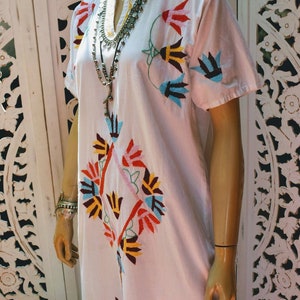 1970s hand embroidered cotton kaftan dress