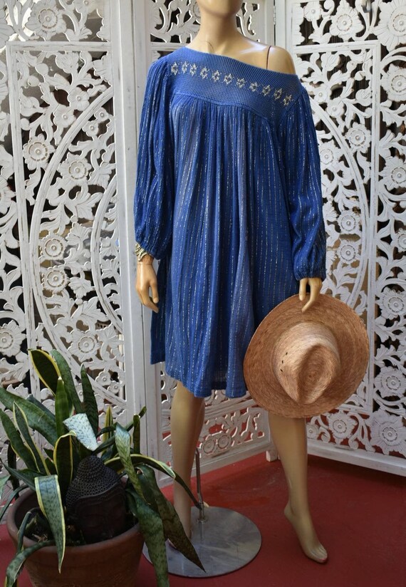 Vintage 70s cotton gauze with lurex threads and cr