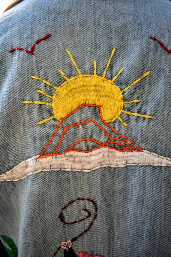 Rare Vintage 70s southwest hand embroidered denim… - image 2