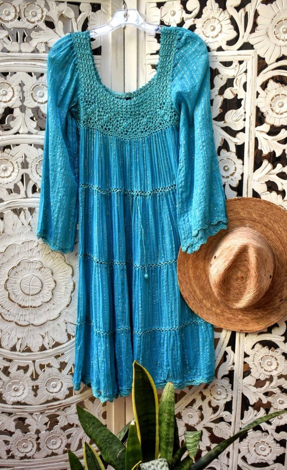 Vintage 70s gauze dress with gold lurex threads