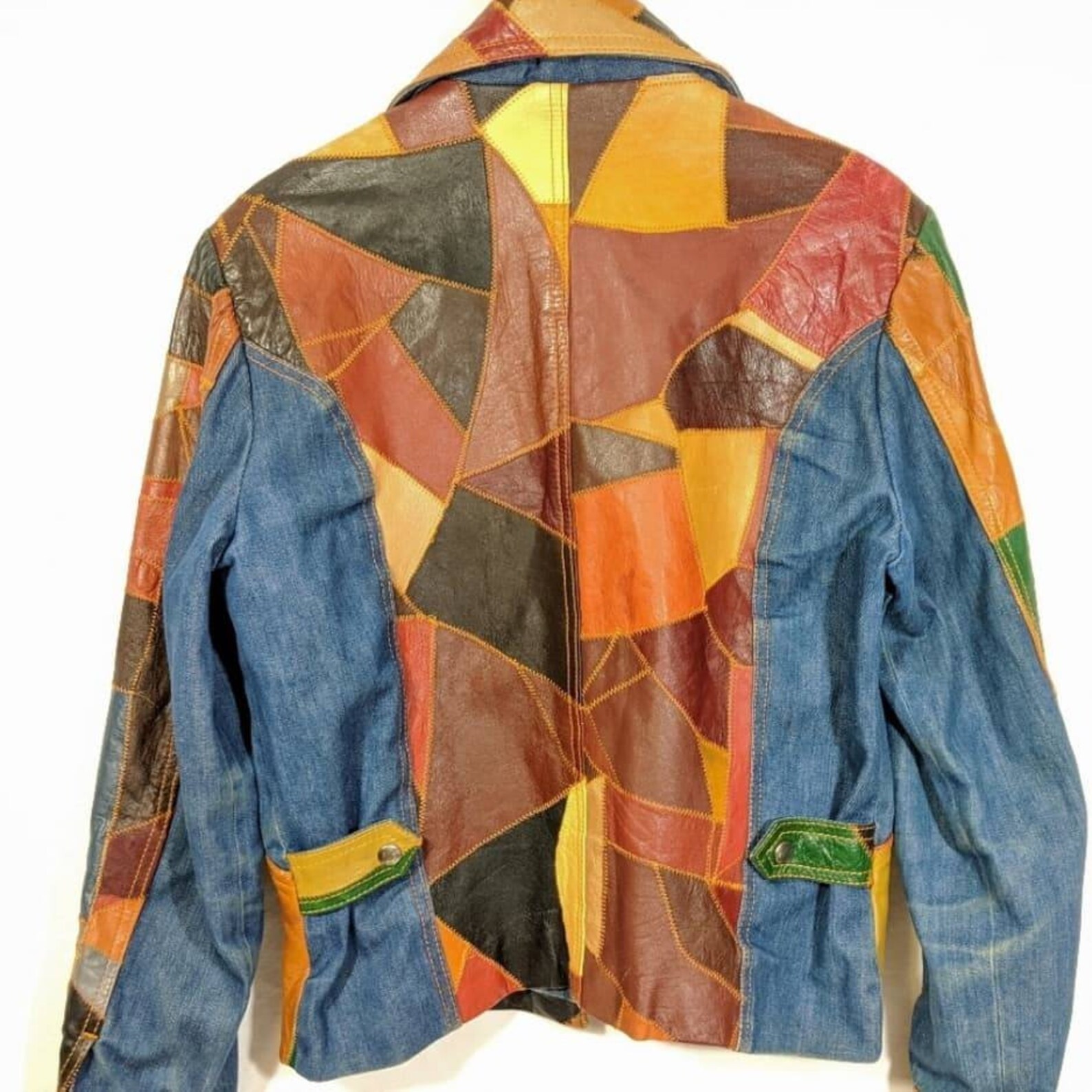 Super Groovy 70s Denim and Leather Patchwork Jacket - Etsy