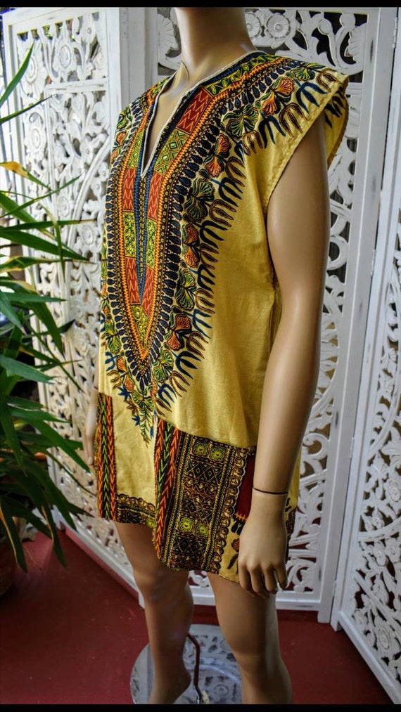 Vintage 70's Dashiki print  cap sleeve tunic dres… - image 2