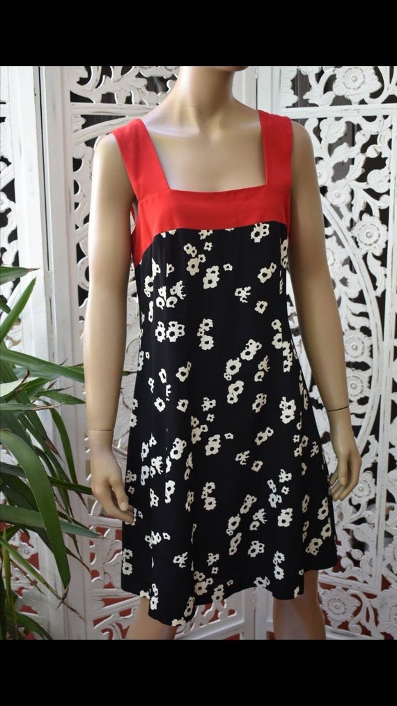 ViNtAgE 90s black and white floral dress with red… - image 1