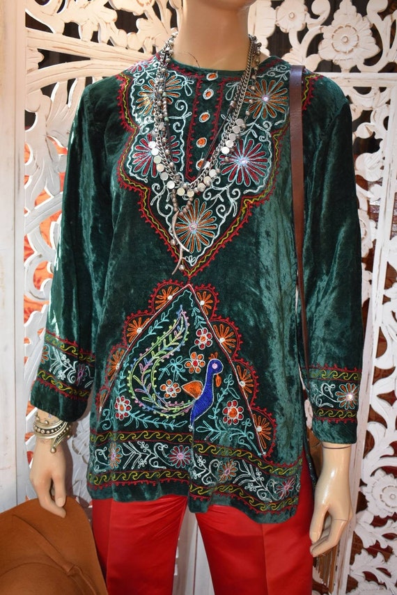 60s Woodstock era hippie velvet embroidered tunic 