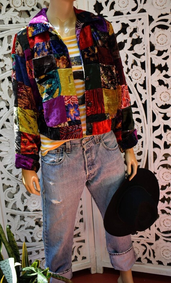Vintage 80s/90s velvet patchwork jacket