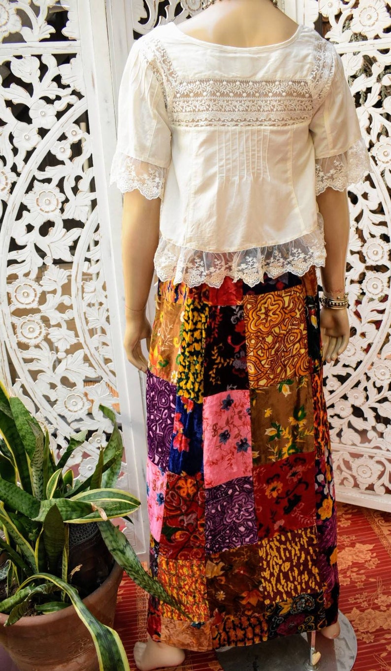 RARE 60s;70s velvet patchwork maxi skirt Granny Takes a Trip vibes rare elastic waist
