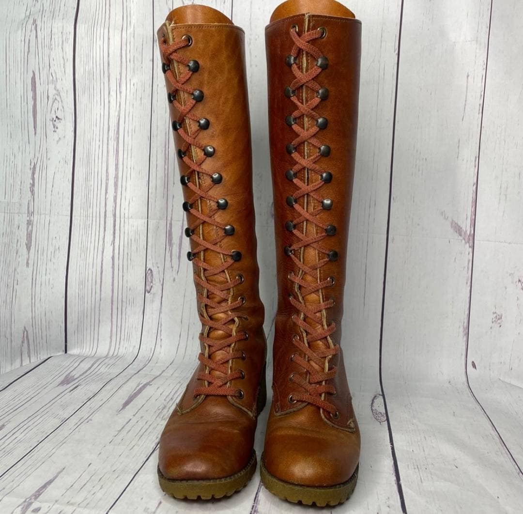 Vintage 80s Suede Leather Lace-Up Knee High Victorian Granny Boots