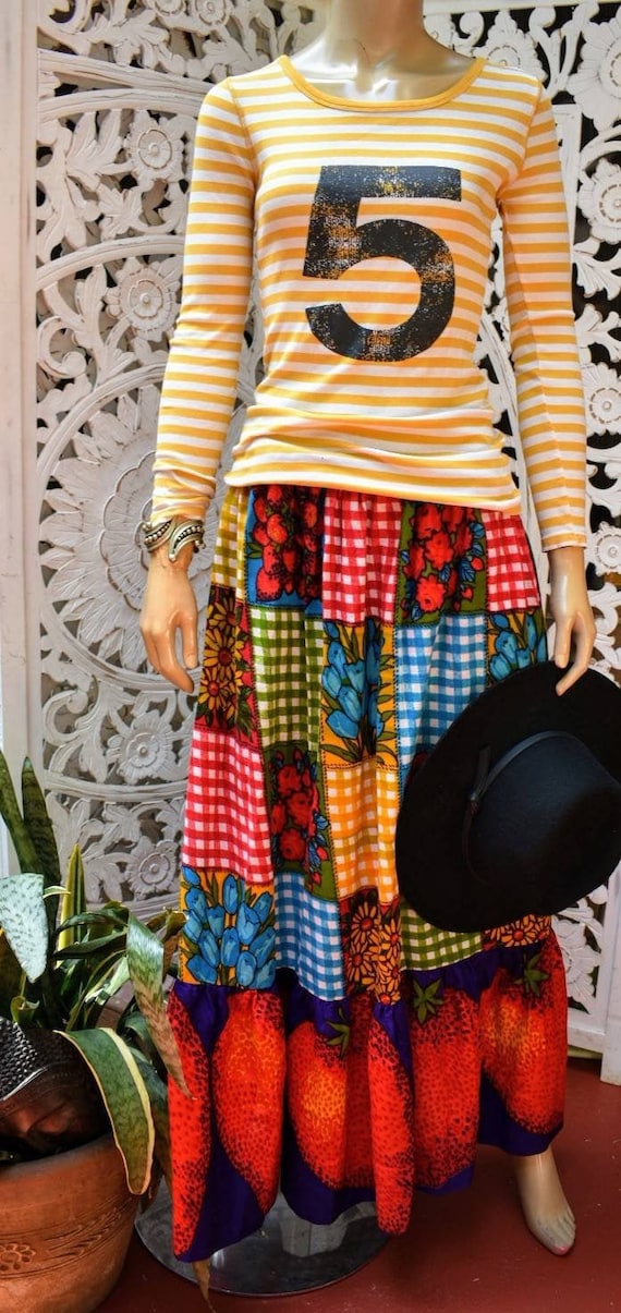 STRAWBERRY FIELDS 70s patchwork print skirt with p
