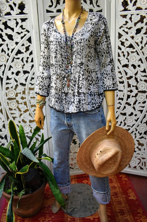 90s Ralph Lauren block print cotton blouse