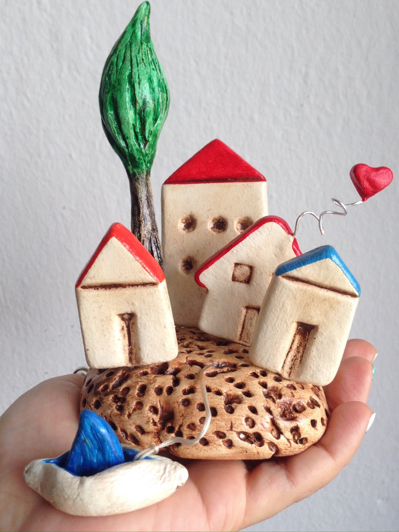 Miniature clay island Ceramic houses and boat Ceramics and Etsy