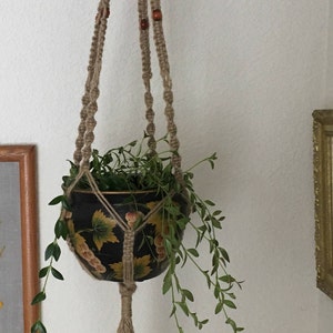 Macrame Plant Hanger with Dark Carnelian Beads