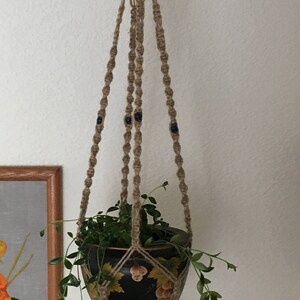 Macrame Plant Hanger with Dark Blue with Black Glass Beads