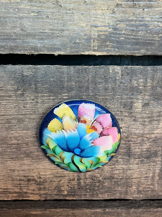 Vintage Cloisonne Enamel Flower Brooch Pin
