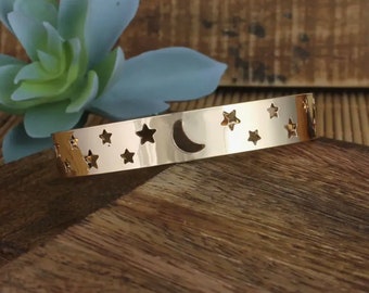 Heavens Above Gold Moon & Stars Cuff Bracelet