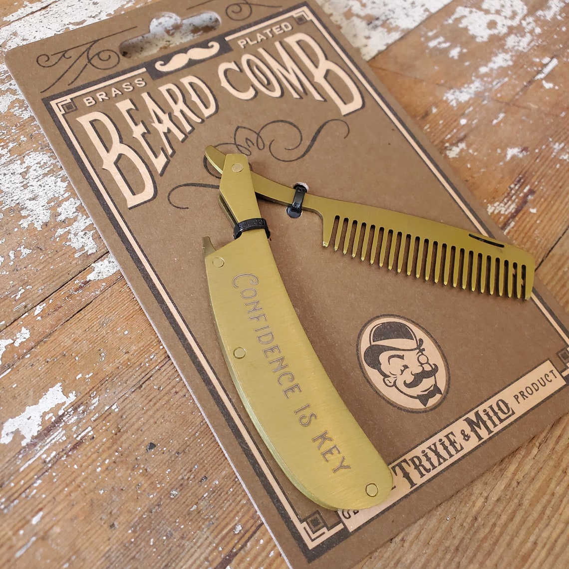 FOLDING BEARD COMB brass plated Etsy