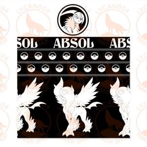 May include: A black and white graphic print featuring the character Absol. The design includes the text ABSOL, rows of circular Poké Ball icons, and a repeating pattern of the white Absol creature silhouette against a solid black background.