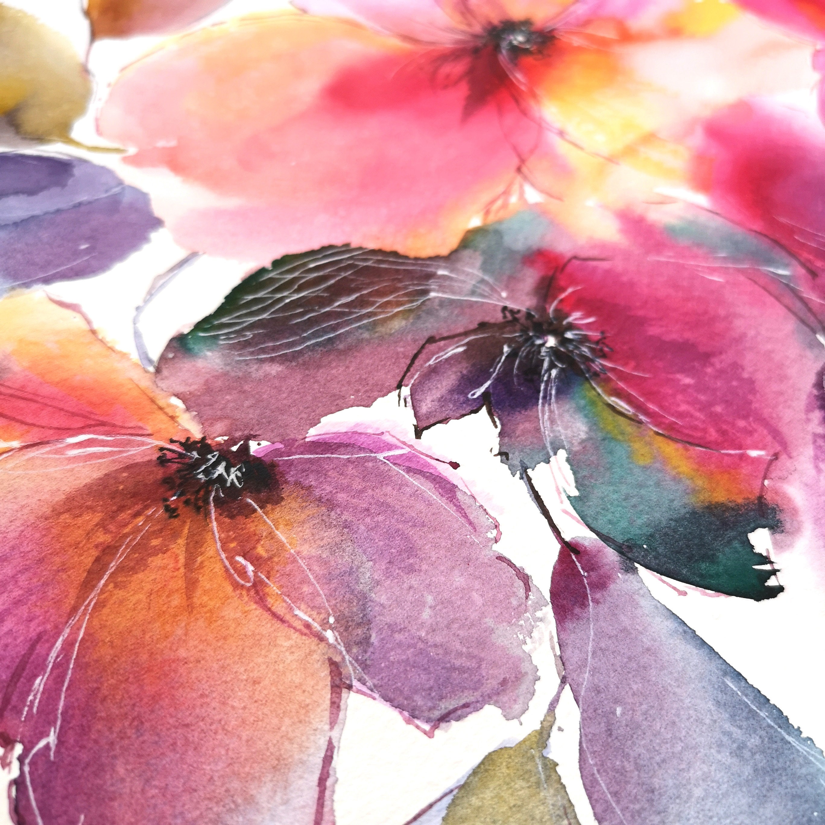 Floral original painting Watercolor vibrant flowers Bright Etsy