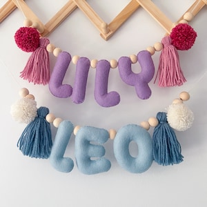 Guirlande prénom pompons et pompons en feutre